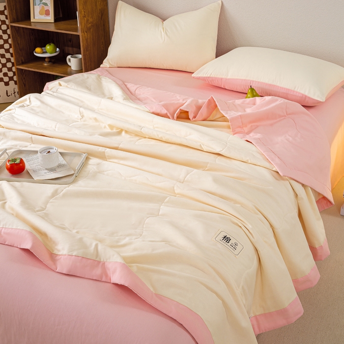 91家纺网 家纺一手货源 找家纺 憨豆家纺 2026新款全棉纯棉棉花夏被夏凉被空调被直播（包检测）风格二 浅粉+奶昔白