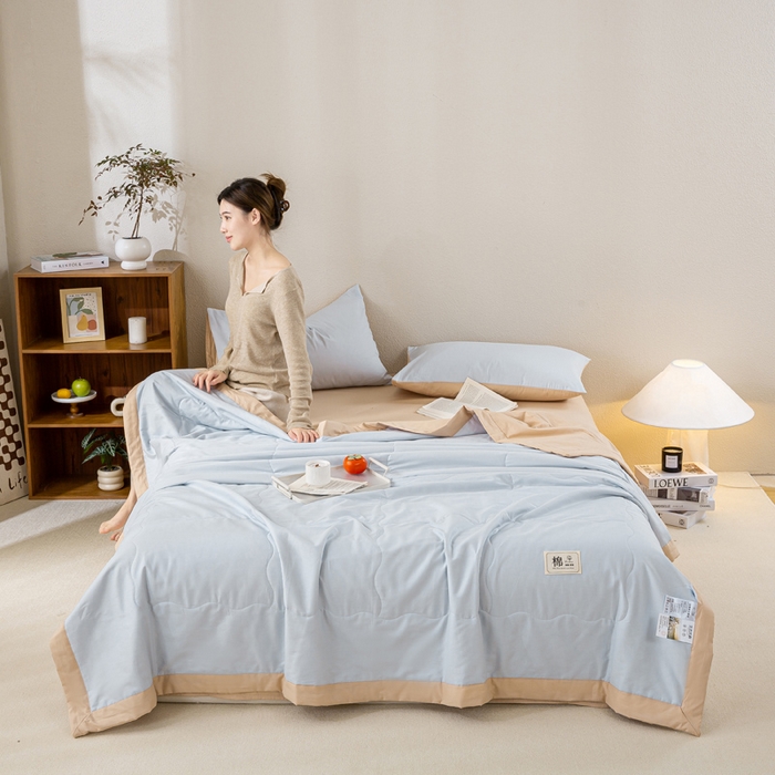 91家纺网 家纺一手货源 找家纺 憨豆家纺 2026新款全棉纯棉棉花夏被夏凉被空调被直播（包检测）风格二 奶咖+星空蓝