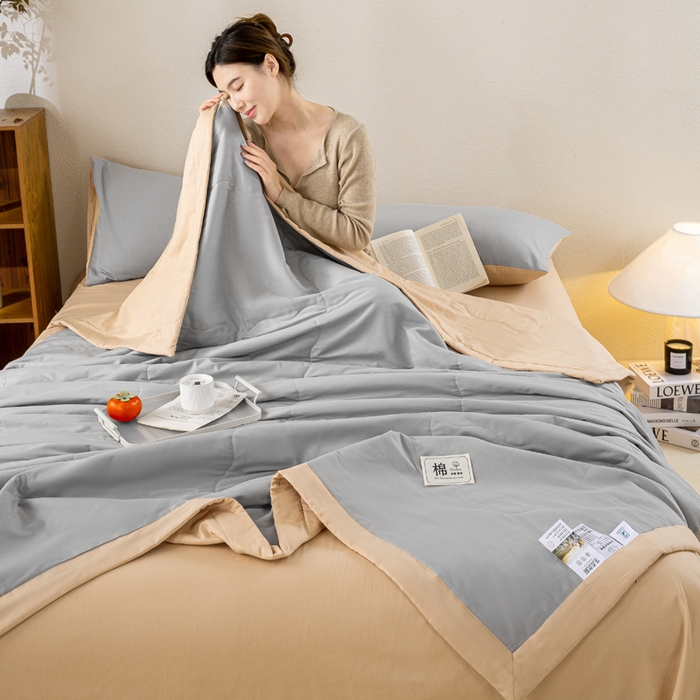 91家纺网 家纺一手货源 找家纺 憨豆家纺 2026新款全棉纯棉棉花夏被夏凉被空调被直播（包检测）风格二 奶咖+山灰
