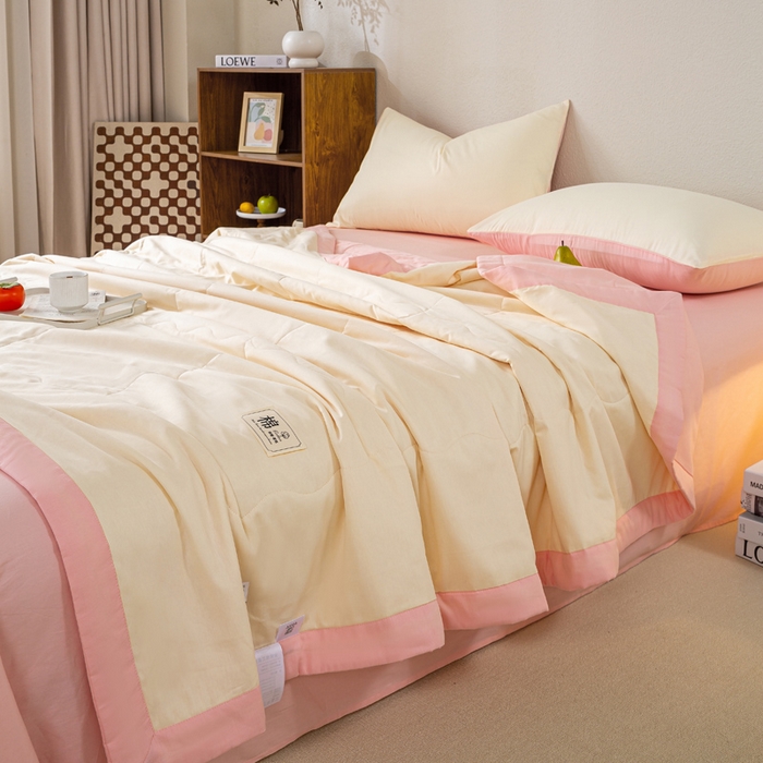 91家纺网 家纺一手货源 找家纺 憨豆家纺 2026新款全棉纯棉棉花夏被夏凉被空调被直播（包检测）风格二 浅粉+奶昔白