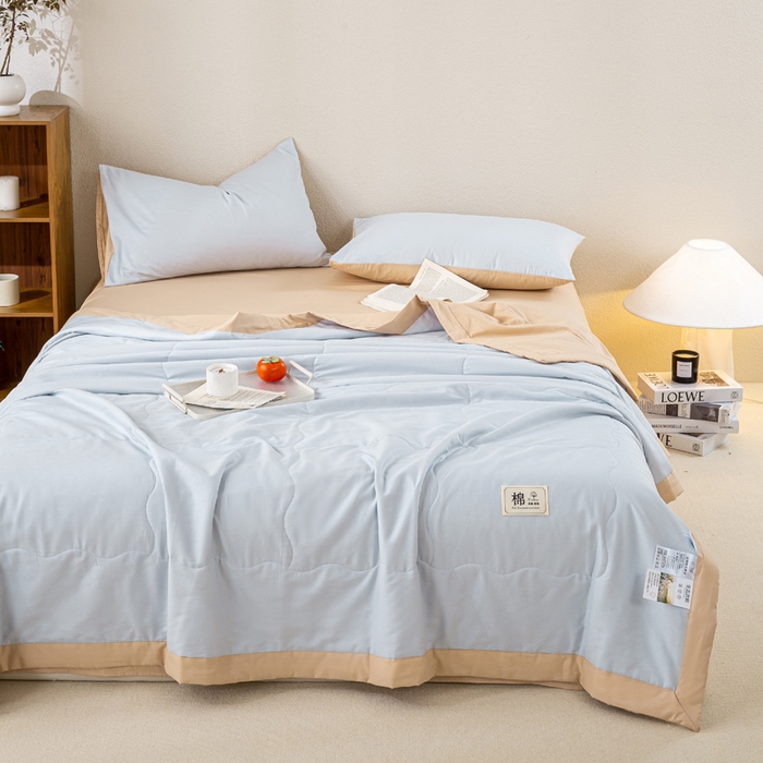 91家纺网 家纺一手货源 找家纺 憨豆家纺 2026新款全棉纯棉棉花夏被夏凉被空调被直播（包检测）风格二 奶咖+星空蓝