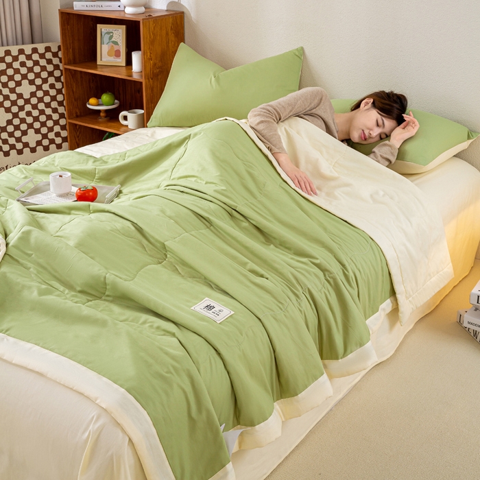 91家纺网 家纺一手货源 找家纺 憨豆家纺 2026新款全棉纯棉棉花夏被夏凉被空调被直播（包检测）风格二 奶昔白+果绿