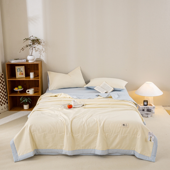 91家纺网 家纺一手货源 找家纺 憨豆家纺 2026新款全棉纯棉棉花夏被夏凉被空调被直播（包检测）风格二 星空蓝+奶昔白