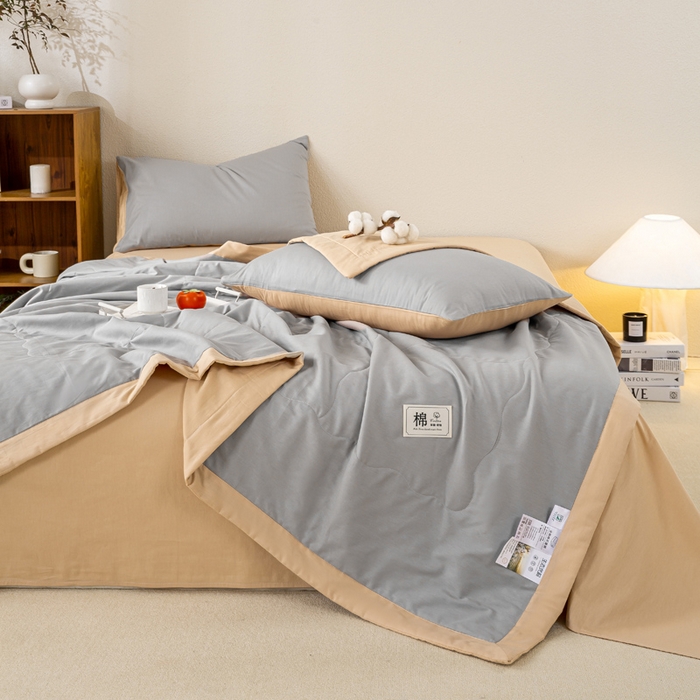 91家纺网 家纺一手货源 找家纺 憨豆家纺 2026新款全棉纯棉棉花夏被夏凉被空调被直播（包检测）风格二 奶咖+山灰