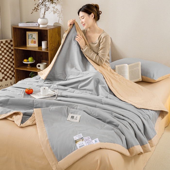 91家纺网 家纺一手货源 找家纺 憨豆家纺 2026新款全棉纯棉棉花夏被夏凉被空调被直播（包检测）风格二 奶咖+山灰