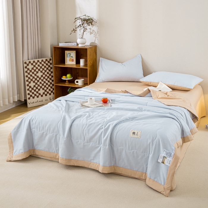 91家纺网 家纺一手货源 找家纺 憨豆家纺 2026新款全棉纯棉棉花夏被夏凉被空调被直播（包检测）风格二 奶咖+星空蓝