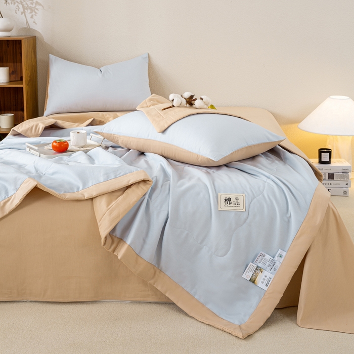 91家纺网 家纺一手货源 找家纺 憨豆家纺 2026新款全棉纯棉棉花夏被夏凉被空调被直播（包检测）风格二 奶咖+星空蓝
