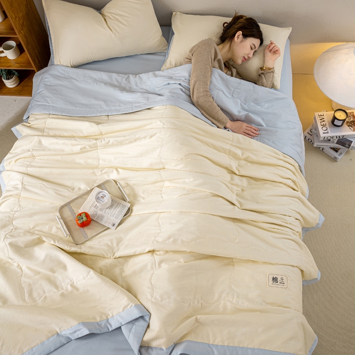 91家纺网 家纺一手货源 找家纺 憨豆家纺 2026新款全棉纯棉棉花夏被夏凉被空调被直播（包检测）风格二 星空蓝+奶昔白