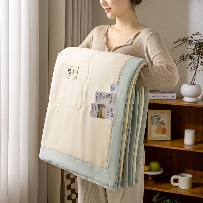 91家纺网 家纺一手货源 找家纺 憨豆家纺 2026新款全棉纯棉棉花夏被夏凉被空调被直播（包检测）风格二 抹茶绿+奶昔白