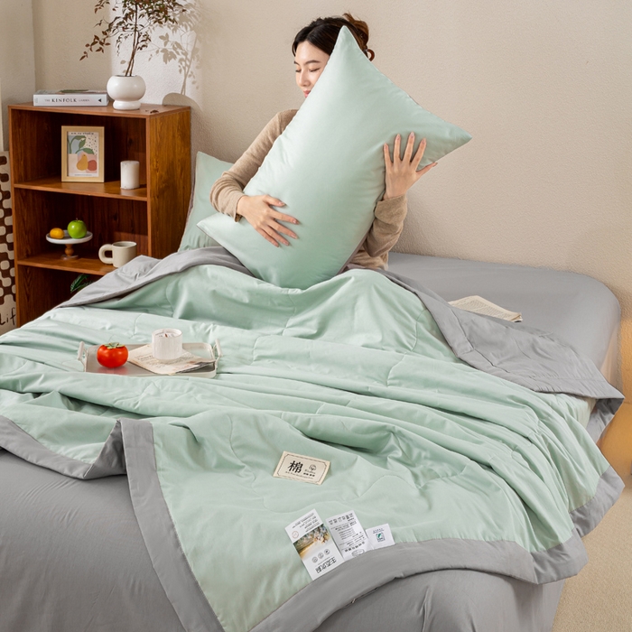 91家纺网 家纺一手货源 找家纺 憨豆家纺 2026新款全棉纯棉棉花夏被夏凉被空调被直播（包检测）风格二 山灰+抹茶绿