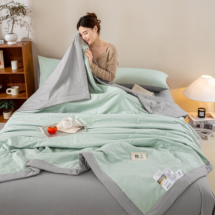 91家纺网 家纺一手货源 找家纺 憨豆家纺 2026新款全棉纯棉棉花夏被夏凉被空调被直播（包检测）风格二 山灰+抹茶绿