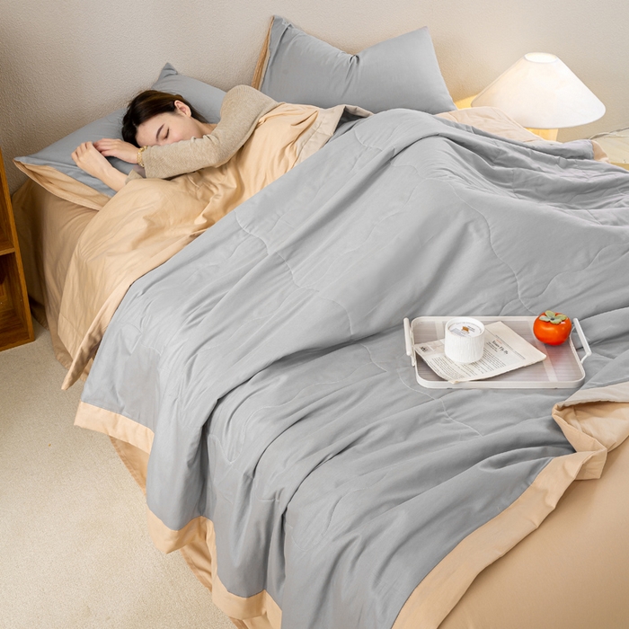 91家纺网 家纺一手货源 找家纺 憨豆家纺 2026新款全棉纯棉棉花夏被夏凉被空调被直播（包检测）风格二 奶咖+山灰