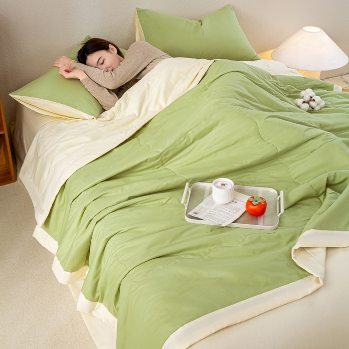 91家纺网 家纺一手货源 找家纺 憨豆家纺 2026新款全棉纯棉棉花夏被夏凉被空调被直播（包检测）风格二 奶昔白+果绿