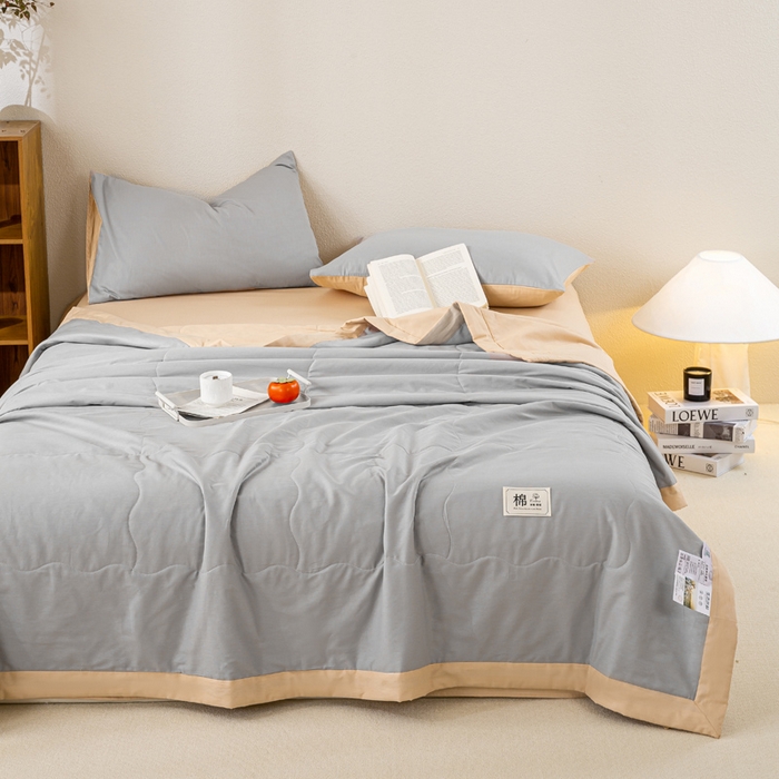 91家纺网 家纺一手货源 找家纺 憨豆家纺 2026新款全棉纯棉棉花夏被夏凉被空调被直播（包检测）风格二 奶咖+山灰