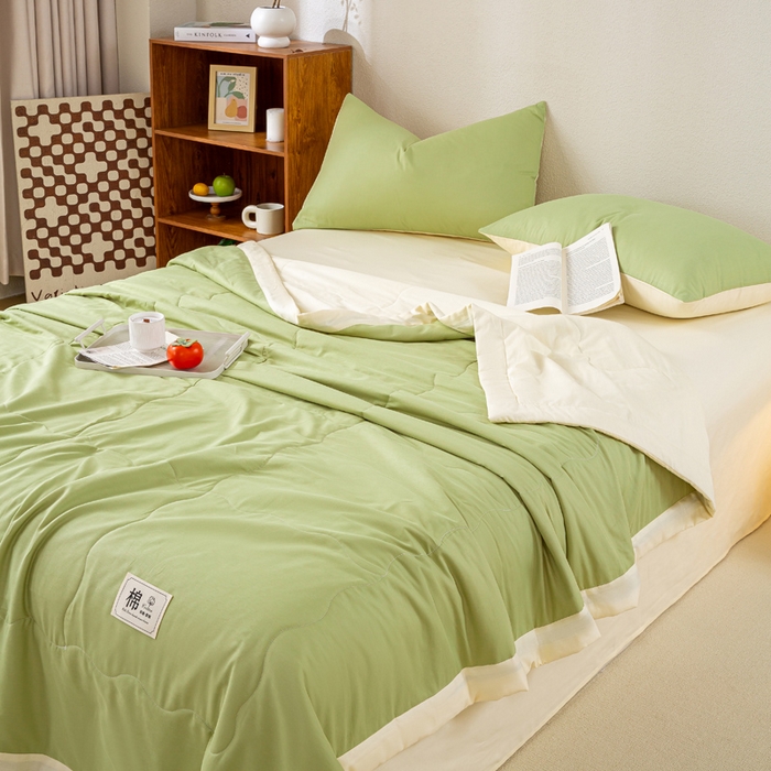 91家纺网 家纺一手货源 找家纺 憨豆家纺 2026新款全棉纯棉棉花夏被夏凉被空调被直播（包检测）风格二 奶昔白+果绿