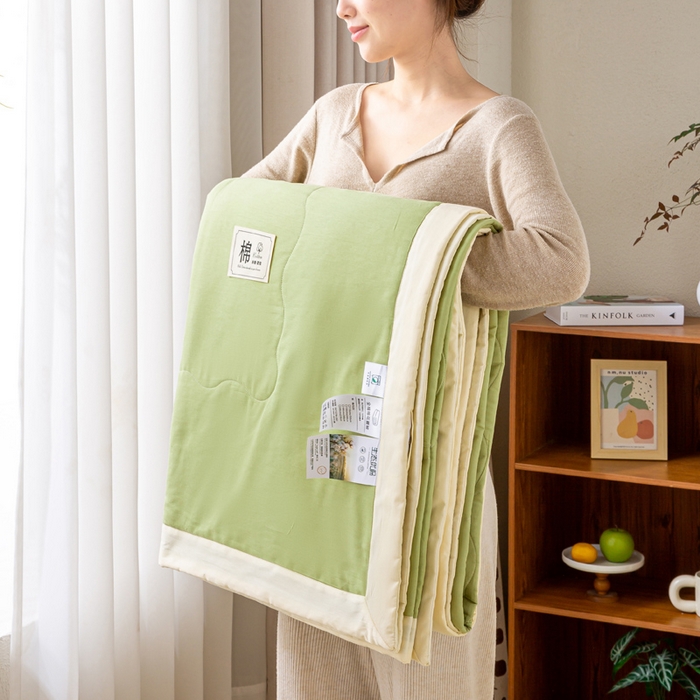 91家纺网 家纺一手货源 找家纺 憨豆家纺 2026新款全棉纯棉棉花夏被夏凉被空调被直播（包检测）风格二 奶昔白+果绿