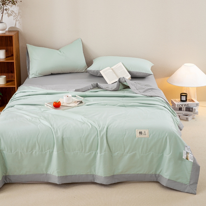91家纺网 家纺一手货源 找家纺 憨豆家纺 2026新款全棉纯棉棉花夏被夏凉被空调被直播（包检测）风格二 山灰+抹茶绿