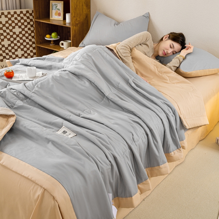 91家纺网 家纺一手货源 找家纺 憨豆家纺 2026新款全棉纯棉棉花夏被夏凉被空调被直播（包检测）风格二 奶咖+山灰