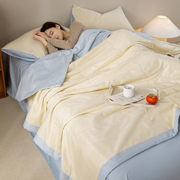 91家纺网 家纺一手货源 找家纺 憨豆家纺 2026新款全棉纯棉棉花夏被夏凉被空调被直播（包检测）风格二 星空蓝+奶昔白