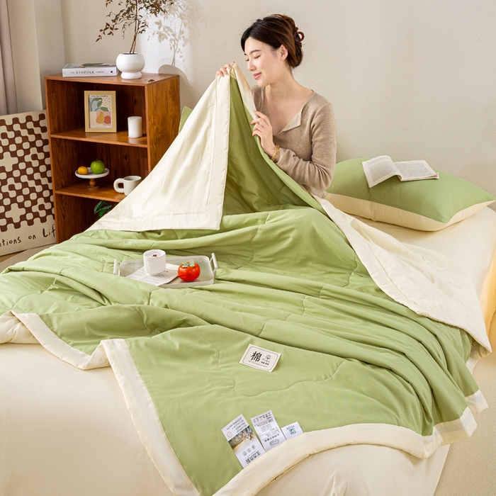 91家纺网 家纺一手货源 找家纺 憨豆家纺 2026新款全棉纯棉棉花夏被夏凉被空调被直播（包检测）风格二 奶昔白+果绿