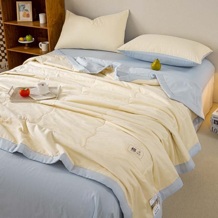 91家纺网 家纺一手货源 找家纺 憨豆家纺 2026新款全棉纯棉棉花夏被夏凉被空调被直播（包检测）风格二 星空蓝+奶昔白