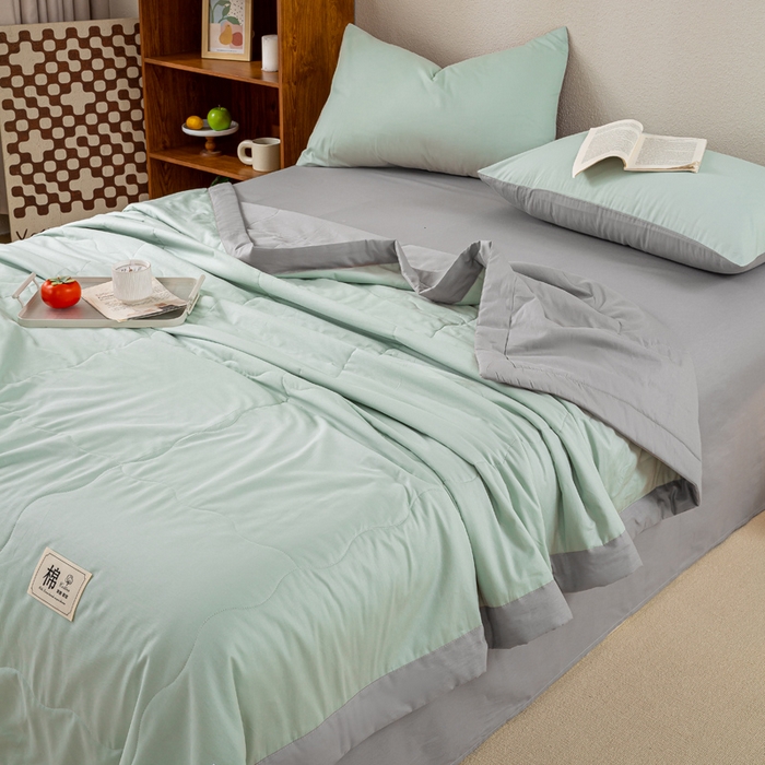 91家纺网 家纺一手货源 找家纺 憨豆家纺 2026新款全棉纯棉棉花夏被夏凉被空调被直播（包检测）风格二 山灰+抹茶绿