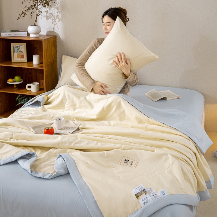 91家纺网 家纺一手货源 找家纺 憨豆家纺 2026新款全棉纯棉棉花夏被夏凉被空调被直播（包检测）风格二 星空蓝+奶昔白