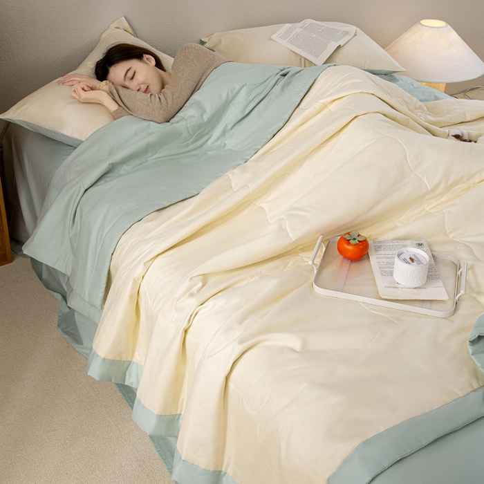 91家纺网 家纺一手货源 找家纺 憨豆家纺 2026新款全棉纯棉棉花夏被夏凉被空调被直播（包检测）风格二 抹茶绿+奶昔白