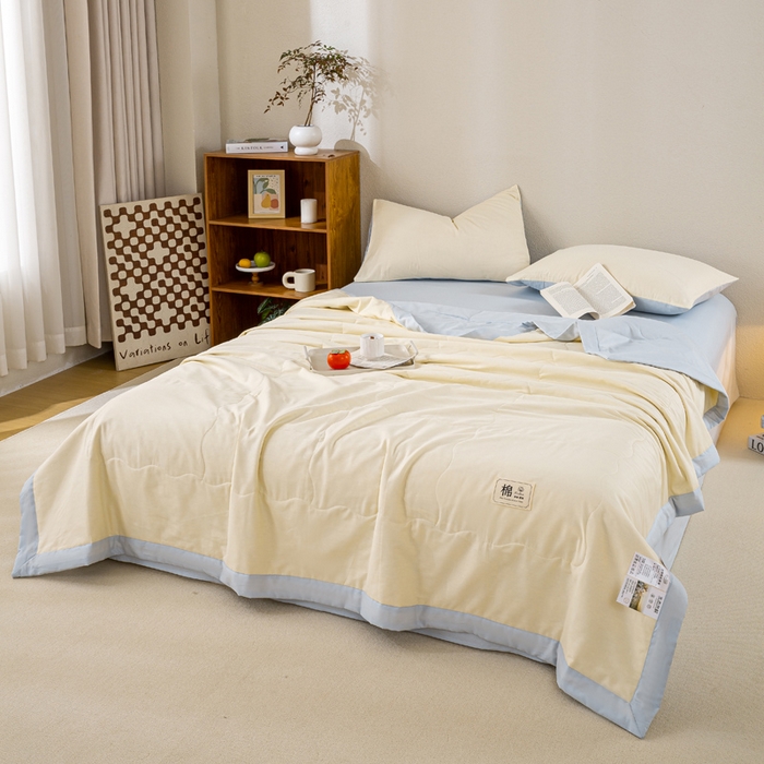 91家纺网 家纺一手货源 找家纺 憨豆家纺 2026新款全棉纯棉棉花夏被夏凉被空调被直播（包检测）风格二 星空蓝+奶昔白