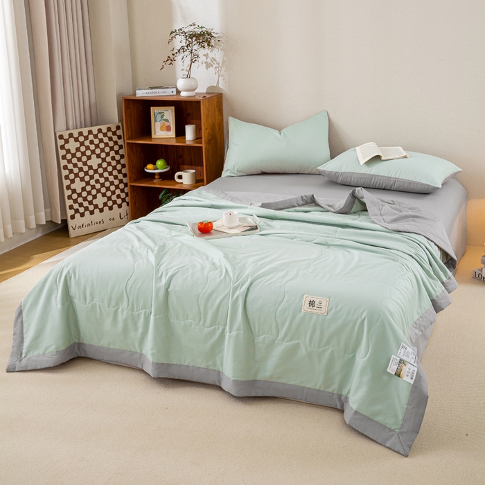 91家纺网 家纺一手货源 找家纺 憨豆家纺 2026新款全棉纯棉棉花夏被夏凉被空调被直播（包检测）风格二 山灰+抹茶绿