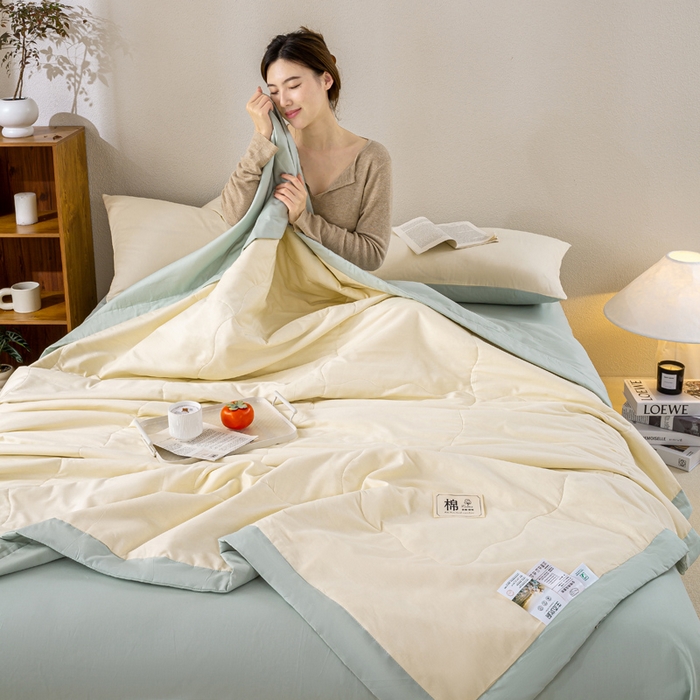 91家纺网 家纺一手货源 找家纺 憨豆家纺 2026新款全棉纯棉棉花夏被夏凉被空调被直播（包检测）风格二 抹茶绿+奶昔白