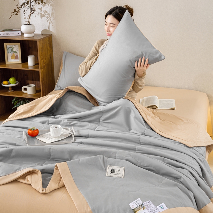91家纺网 家纺一手货源 找家纺 憨豆家纺 2026新款全棉纯棉棉花夏被夏凉被空调被直播（包检测）风格二 奶咖+山灰