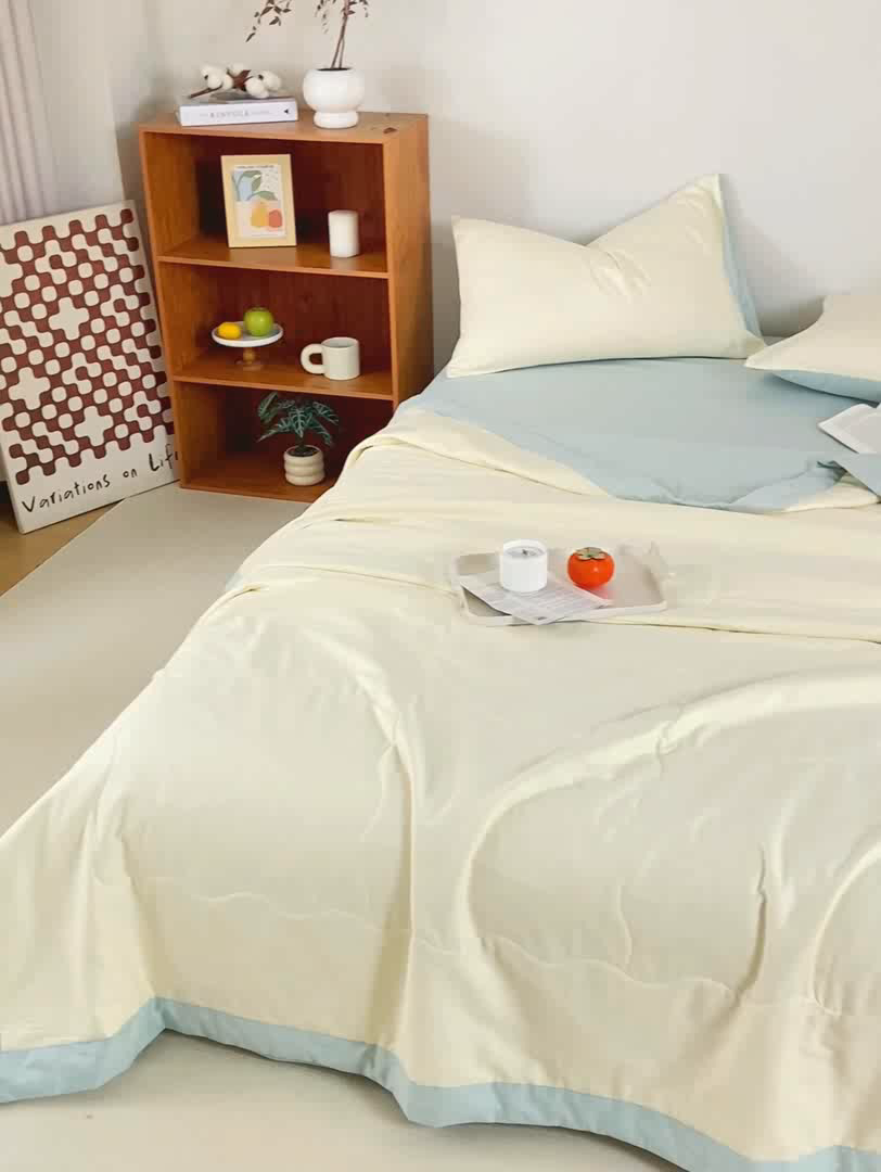91家纺网 家纺一手货源 找家纺 憨豆家纺 2026新款全棉纯棉棉花夏被夏凉被空调被直播（包检测）风格二 星空蓝+奶昔白