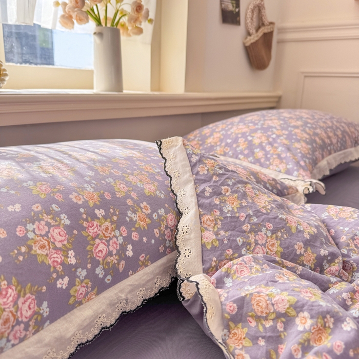 91家纺网 家纺一手货源 找家纺 （总）仟网汇 2026新款A类仿棉古法水洗棉法式小清新花边四件套