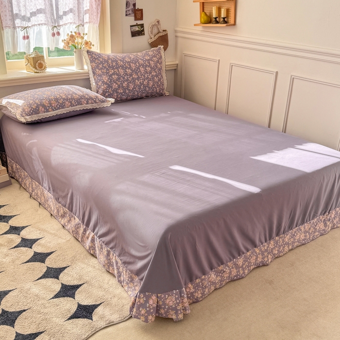 91家纺网 家纺一手货源 找家纺 （总）仟网汇 2026新款A类仿棉古法水洗棉法式小清新花边四件套