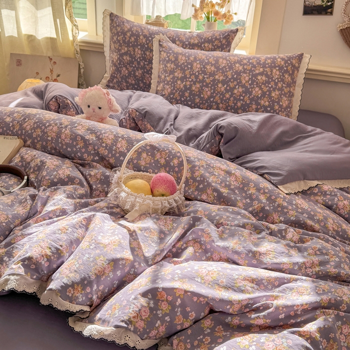 91家纺网 家纺一手货源 找家纺 （总）仟网汇 2026新款A类仿棉古法水洗棉法式小清新花边四件套