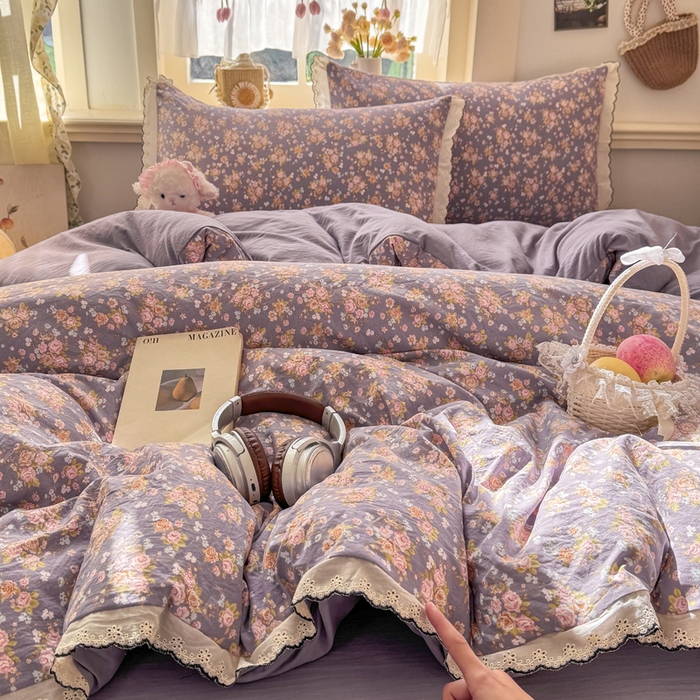 91家纺网 家纺一手货源 找家纺 （总）仟网汇 2026新款A类仿棉古法水洗棉法式小清新花边四件套