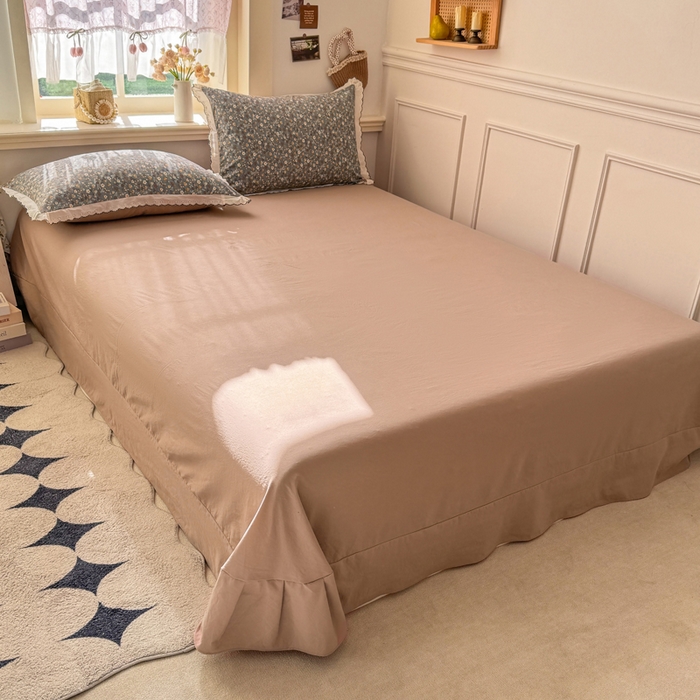 91家纺网 家纺一手货源 找家纺 仟网汇 2026新款A类仿棉古法水洗棉法式小清新花边四件套 絮语