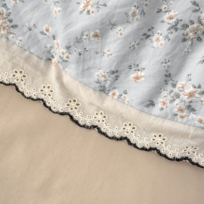 91家纺网 家纺一手货源 找家纺 仟网汇 2026新款A类仿棉古法水洗棉法式小清新花边四件套 赛琳娜