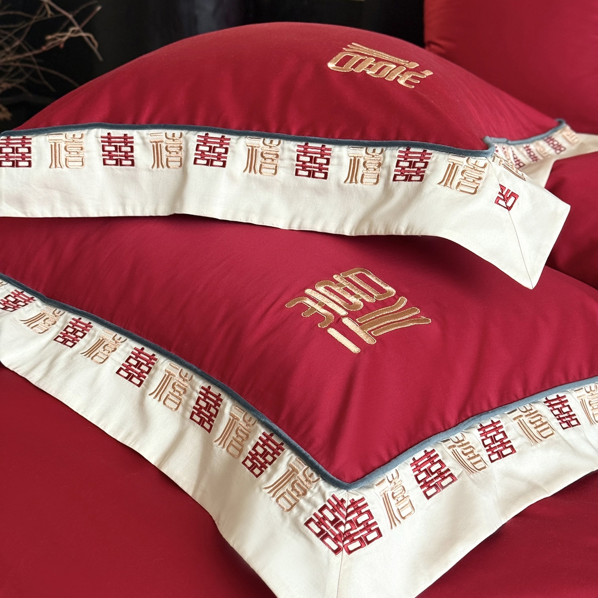 91家纺网 家纺一手货源 找家纺 （总）江涞 2026新款100支长绒棉进口高端刺绣可摘卸流苏四件套-迎喜（淘宝券后不低于 418/438）