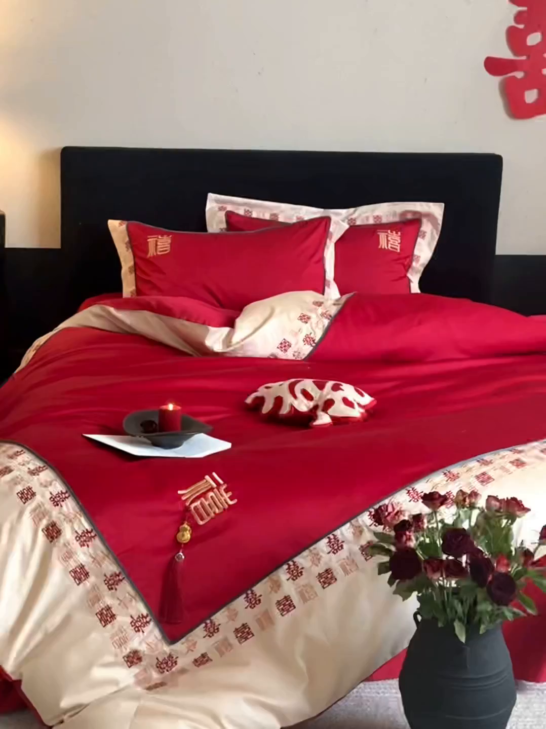 91家纺网 家纺一手货源 找家纺 （总）江涞 2026新款100支长绒棉进口高端刺绣可摘卸流苏四件套-迎喜（淘宝券后不低于 418/438）