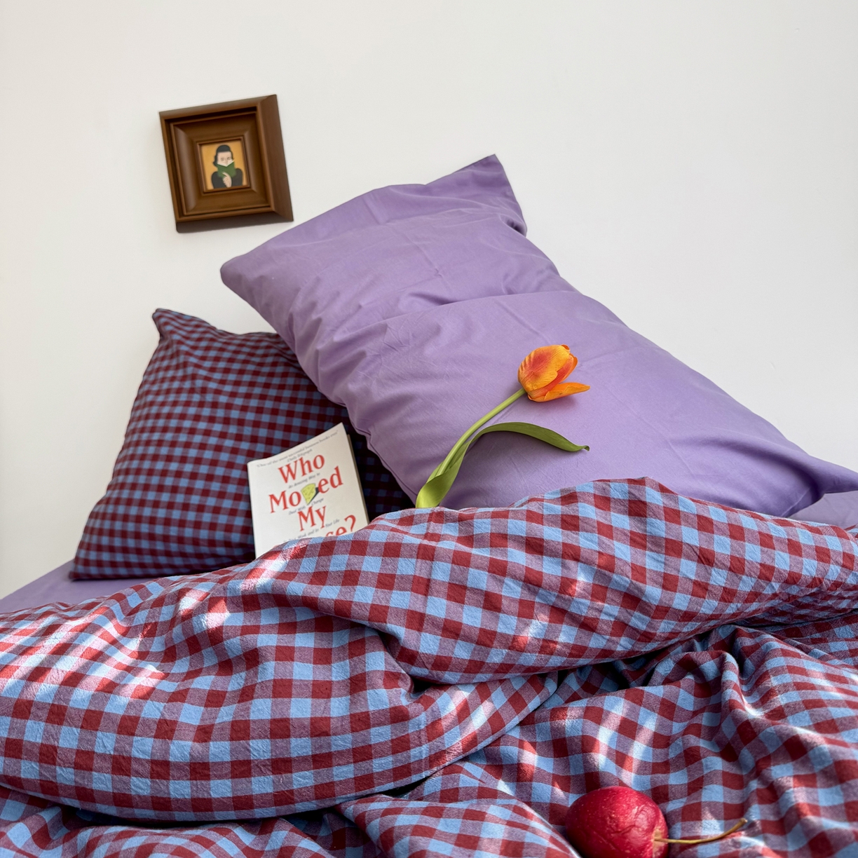 91家纺网 家纺一手货源 找家纺 例外 2026新款布拉格ins风色织水洗棉四件套 布拉格-臧红（梦紫底）