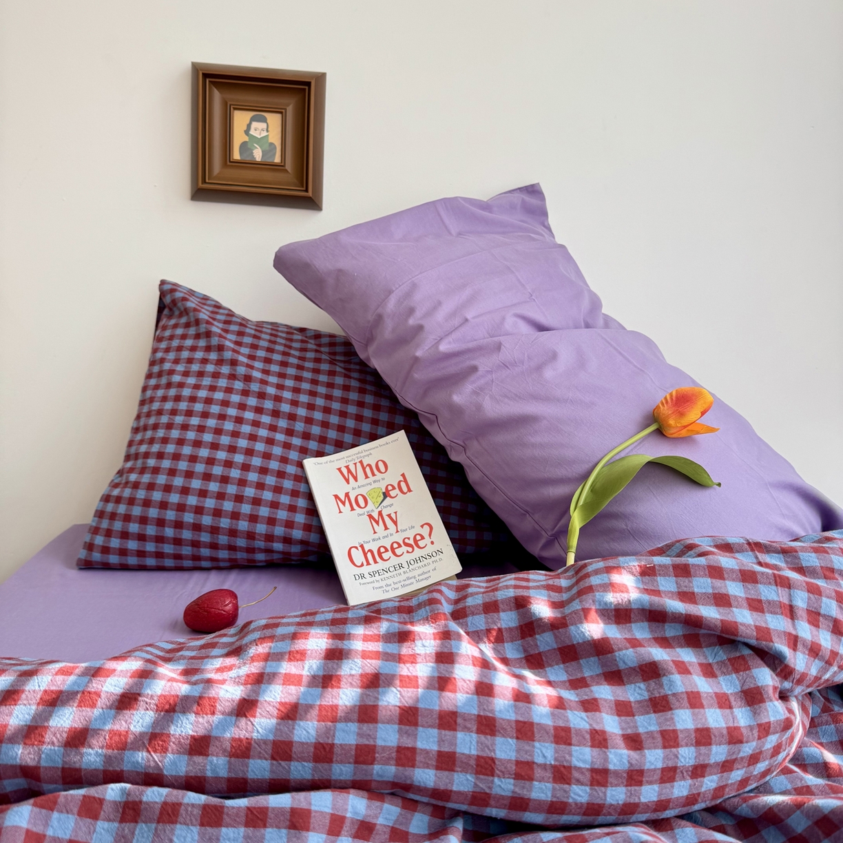 91家纺网 家纺一手货源 找家纺 例外 2026新款布拉格ins风色织水洗棉四件套 布拉格-臧红（梦紫底）