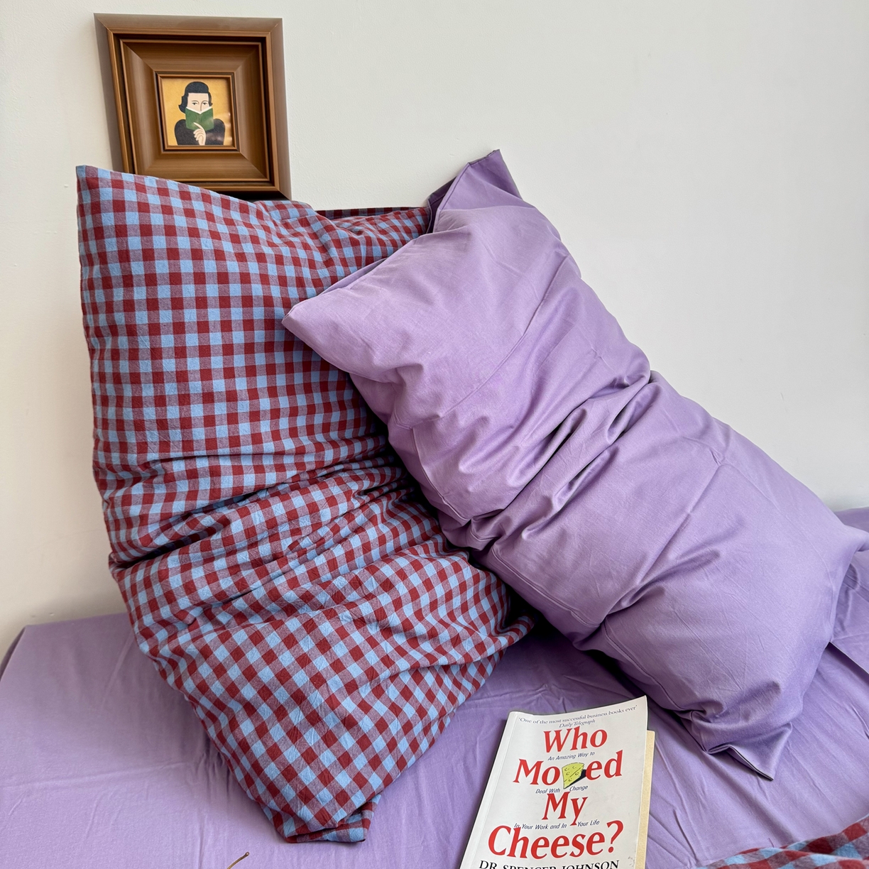 91家纺网 家纺一手货源 找家纺 例外 2026新款布拉格ins风色织水洗棉四件套 布拉格-臧红（梦紫底）