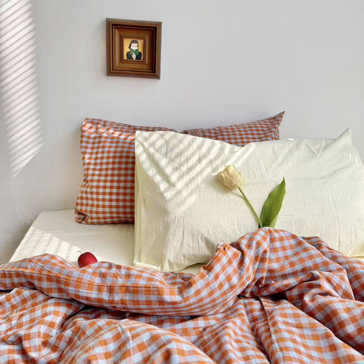 例外 2026新款布拉格ins风色织水洗棉四件套 布拉格-橘兰（豆汁黄底）