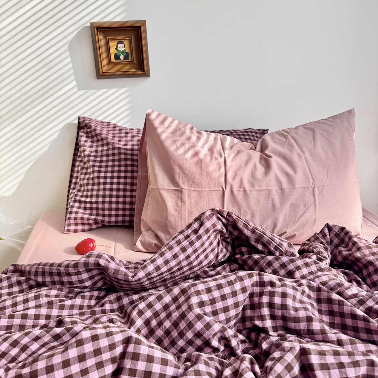 例外 2026新款布拉格ins风色织水洗棉四件套 布拉格-树莓（粉底）