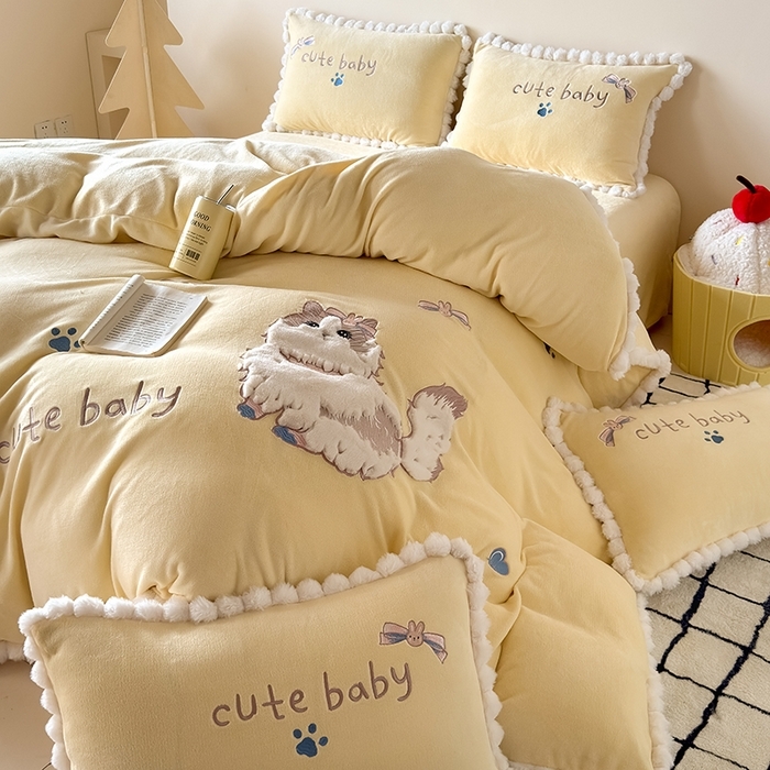 91家纺网 家纺一手货源 找家纺 （总）卡罗兰 2025新款牛奶绒兔毛绣花四件套