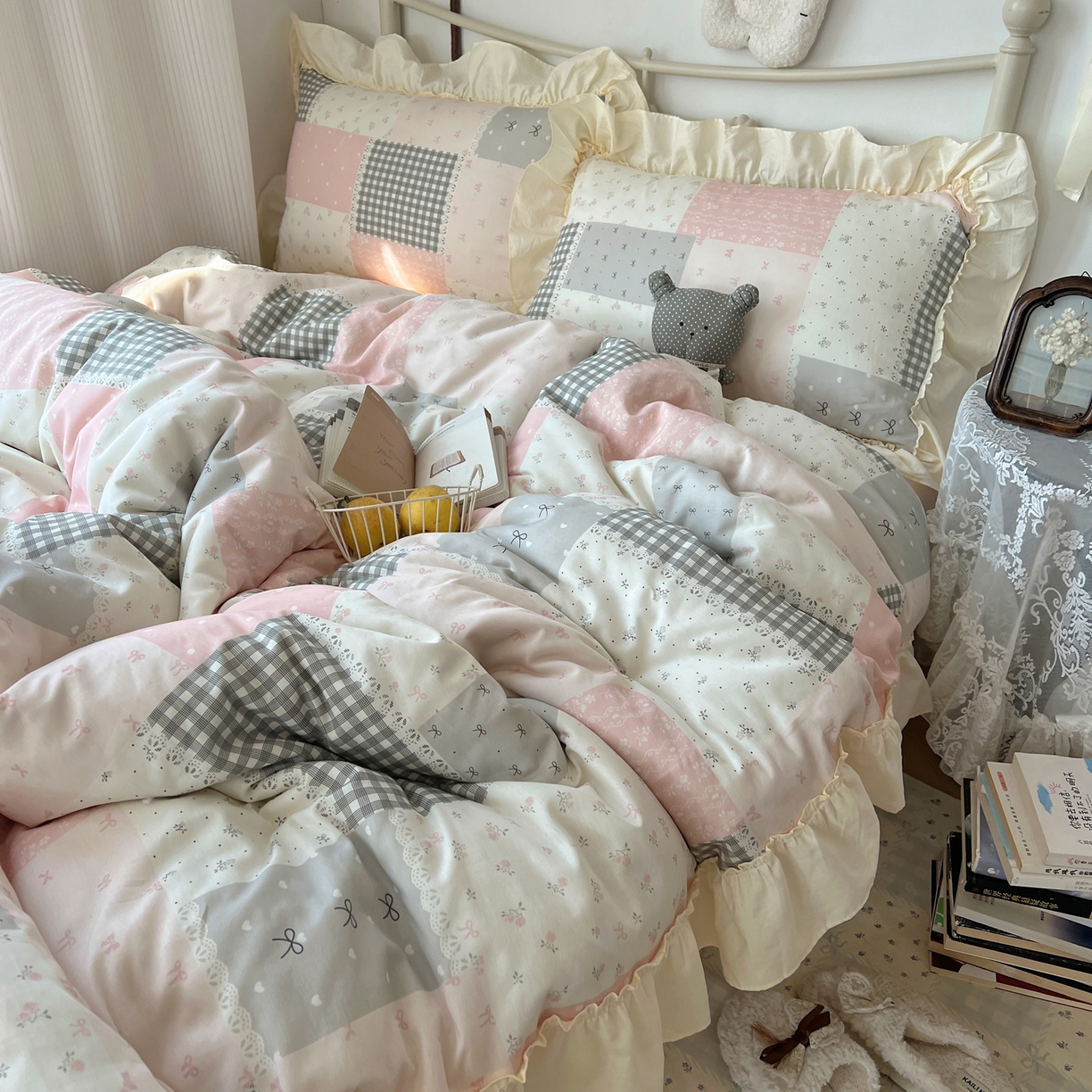 91家纺网 家纺一手货源 找家纺 （总）桃喜 2026新款韩式全棉纯棉花边款四件套 会员-3