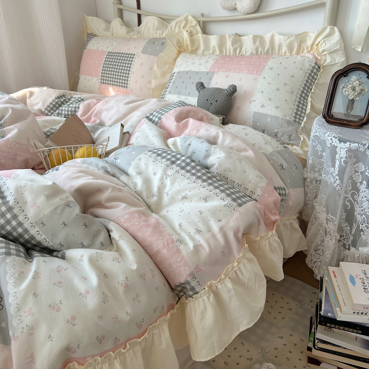 91家纺网 家纺一手货源 找家纺 （总）桃喜 2026新款韩式全棉纯棉花边款四件套 会员-3