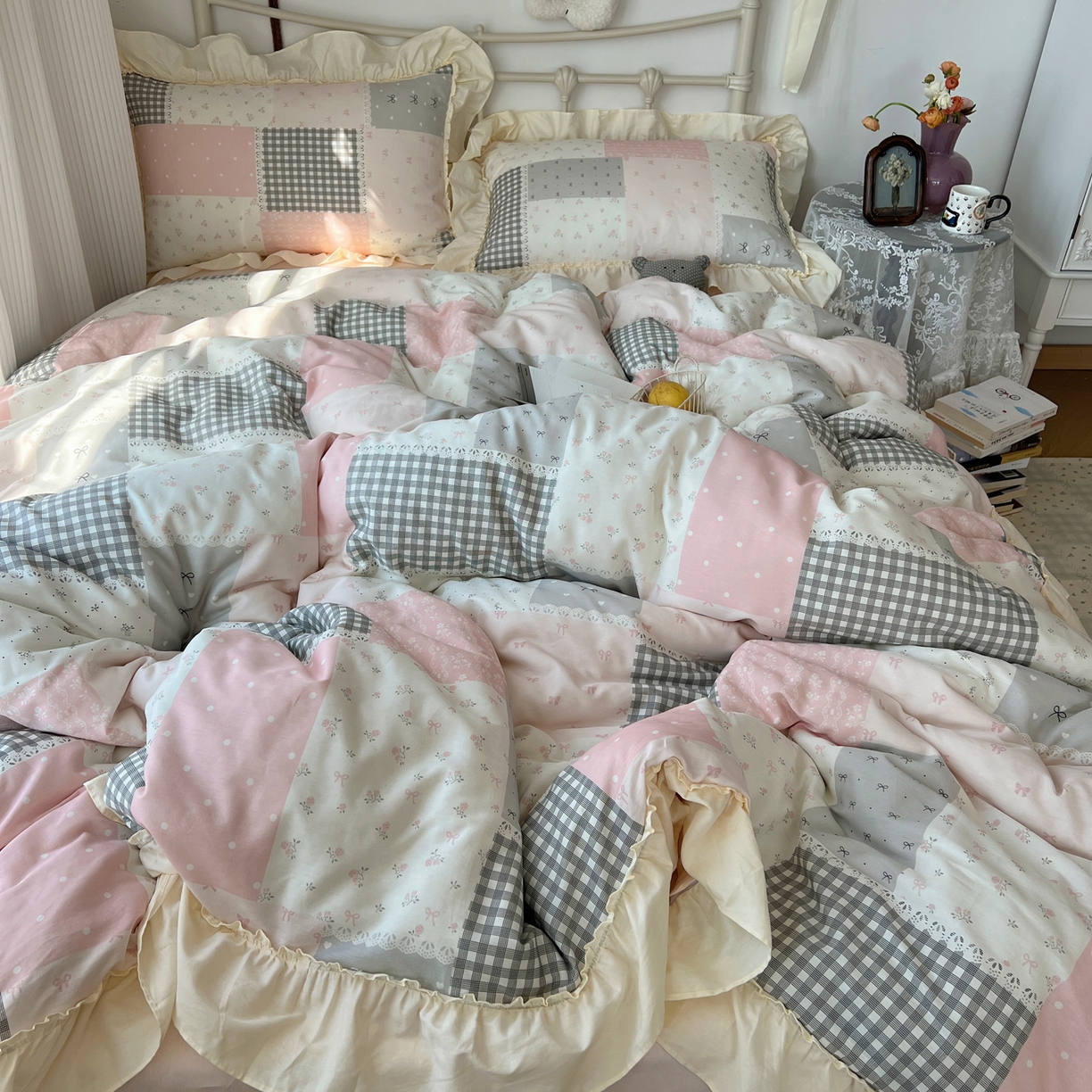 91家纺网 家纺一手货源 找家纺 （总）桃喜 2026新款韩式全棉纯棉花边款四件套 会员-3